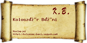 Koloszár Béni névjegykártya